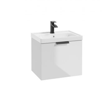 Stockholm 50cm Gloss White Wall Hung Unit comes with Basin With Black Handle