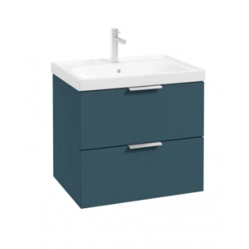 Stockholm W/H Vanity Unit 600mm Ocean Blue Matt 2 Drawer Brushed Chrome Handle