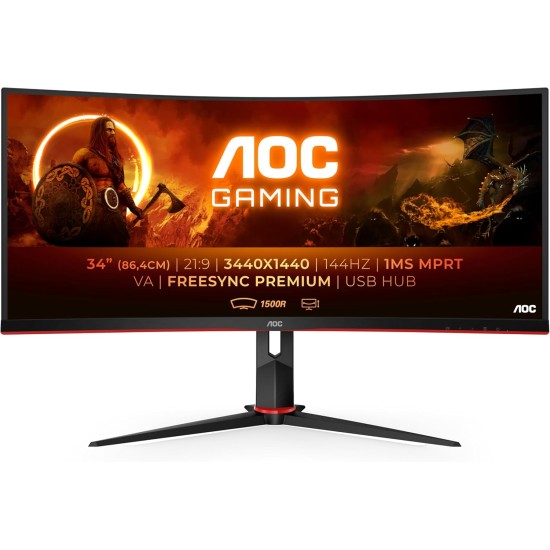 AOC G2 Series 34" 144Hz 1ms Free Sync WQHD LED Screen Curved Gaming Monitor | CU34G2X/BK