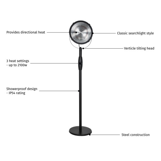 La Hacienda Black Vintage Searchlight Outdoor Patio Garden Heater  | 69551