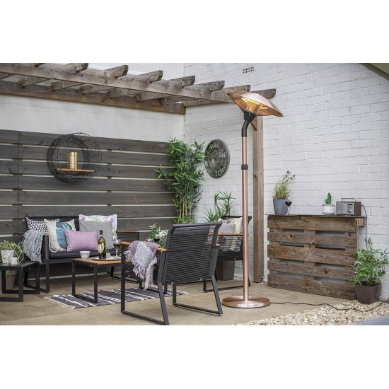 La Hacienda Outdoor Adjustable Copper Standing Electric Patio Garden Heater with Head Tilt | 69568