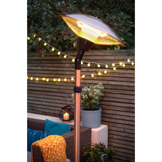 La Hacienda Outdoor Adjustable Copper Standing Electric Patio Garden Heater with Head Tilt | 69568