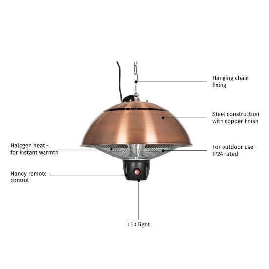 La Hacienda Outdoor Hanging Mushroom Copper Heater with LED Light | 69565