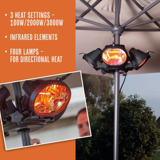 La Hacienda Heatmaster Outdoor Parasol Electric Patio Garden Heater | U3-R20