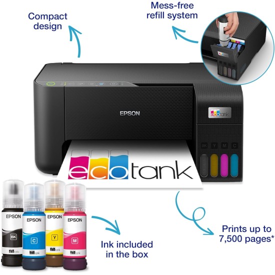 EPSON EcoTank A4 Multifunction Print Scan Copy Wi-Fi Inkjet Ink Tank Printer | ET-2860