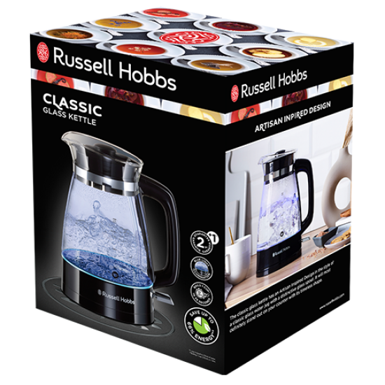 Russell Hobbs Glass 1.7L Electric Kettle, Black & Stainless Steel