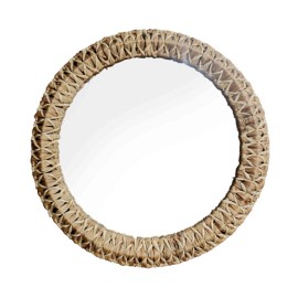 Luna Rattan Frame Round Glass Wall Mirror 76cm | TL6117